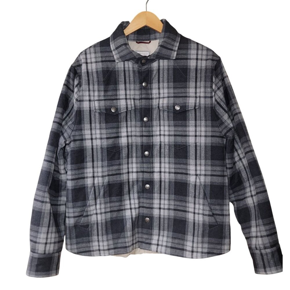 Brunello Cucinelli plaid-check padded jacket - Men's Size 50 - Made in Italy